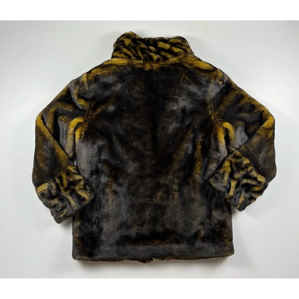 Dennis Basso Faux Fur Jacket Brown Gold Heavy Warm Luxurious Thick Large - Picture 8 of 12